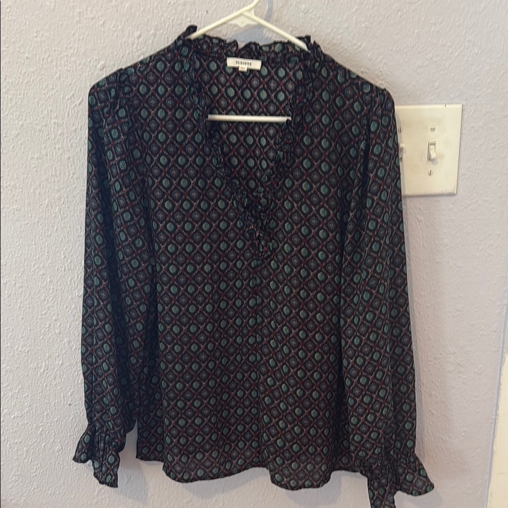 Black and Blue Patterned Women's Top